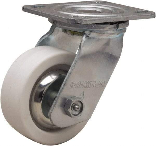 Hamilton - 4" Diam x 1-1/2" Wide x 5-5/8" OAH Top Plate Mount Swivel Caster - Polyolefin, 350 Lb Capacity, Delrin Bearing, 4 x 4-1/2" Plate - All Tool & Supply