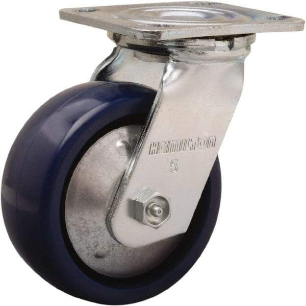 Hamilton - 5" Diam x 2" Wide x 6-1/2" OAH Top Plate Mount Swivel Caster - Polyurethane, 900 Lb Capacity, Sealed Precision Ball Bearing, 4 x 4-1/2" Plate - All Tool & Supply