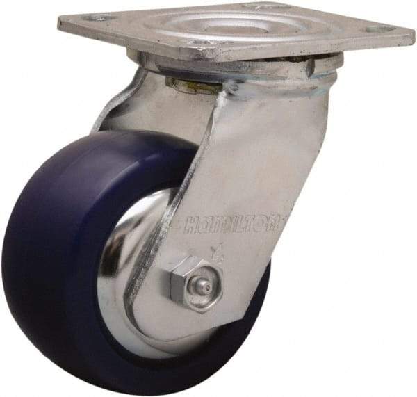 Hamilton - 4" Diam x 2" Wide x 5-5/8" OAH Top Plate Mount Swivel Caster - Polyurethane, 750 Lb Capacity, Straight Roller Bearing, 4 x 4-1/2" Plate - All Tool & Supply