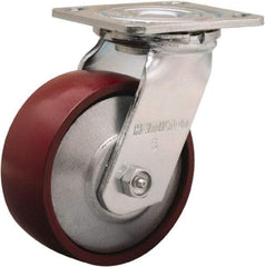 Hamilton - 5" Diam x 2" Wide x 6-1/2" OAH Top Plate Mount Swivel Caster - Cast Iron, 900 Lb Capacity, Sealed Precision Ball Bearing, 4 x 4-1/2" Plate - All Tool & Supply