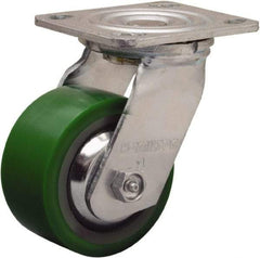 Hamilton - 4" Diam x 2" Wide x 5-5/8" OAH Top Plate Mount Swivel Caster - Polyurethane Mold onto Cast Iron Center, 750 Lb Capacity, Sealed Precision Ball Bearing, 4 x 4-1/2" Plate - All Tool & Supply