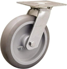 Hamilton - 8" Diam x 2" Wide x 9-1/2" OAH Top Plate Mount Swivel Caster - Rubber Mold on Polyolefin, 500 Lb Capacity, Straight Roller Bearing, 5 x 5-1/2" Plate - All Tool & Supply