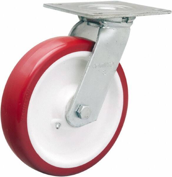 Hamilton - 8" Diam x 2" Wide x 9-1/2" OAH Top Plate Mount Swivel Caster - Polyurethane Mold on Polypropylene, 900 Lb Capacity, Straight Roller Bearing, 5 x 5-1/2" Plate - All Tool & Supply