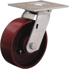 Hamilton - 6" Diam x 2" Wide x 7-1/2" OAH Top Plate Mount Swivel Caster - Cast Iron, 900 Lb Capacity, Sealed Precision Ball Bearing, 5 x 5-1/2" Plate - All Tool & Supply