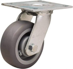 Hamilton - 5" Diam x 2" Wide x 6-1/2" OAH Top Plate Mount Swivel Caster - Rubber Mold on Polyolefin, 350 Lb Capacity, Straight Roller Bearing, 5 x 5-1/2" Plate - All Tool & Supply