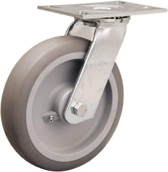 Hamilton - 8" Diam x 2" Wide x 9-1/2" OAH Top Plate Mount Swivel Caster - Rubber Mold on Polyolefin, 500 Lb Capacity, Straight Roller Bearing, 4-1/2 x 6-1/4" Plate - All Tool & Supply