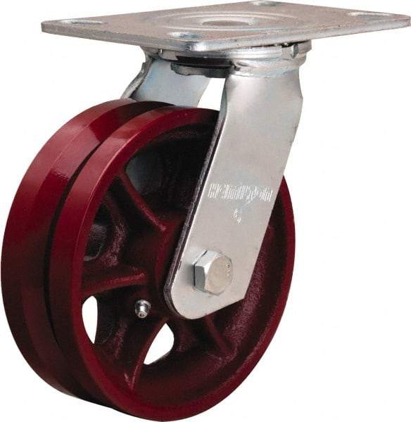 Hamilton - 6" Diam x 2" Wide, Iron Swivel Caster - 900 Lb Capacity, Top Plate Mount, 4-1/2" x 6-1/2" Plate, Straight Roller Bearing - All Tool & Supply