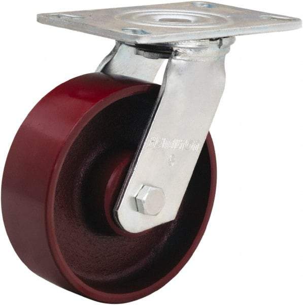 Hamilton - 6" Diam x 2" Wide x 7-1/2" OAH Top Plate Mount Swivel Caster - Cast Iron, 1,250 Lb Capacity, Sealed Precision Ball Bearing, 4-1/2 x 6-1/4" Plate - All Tool & Supply