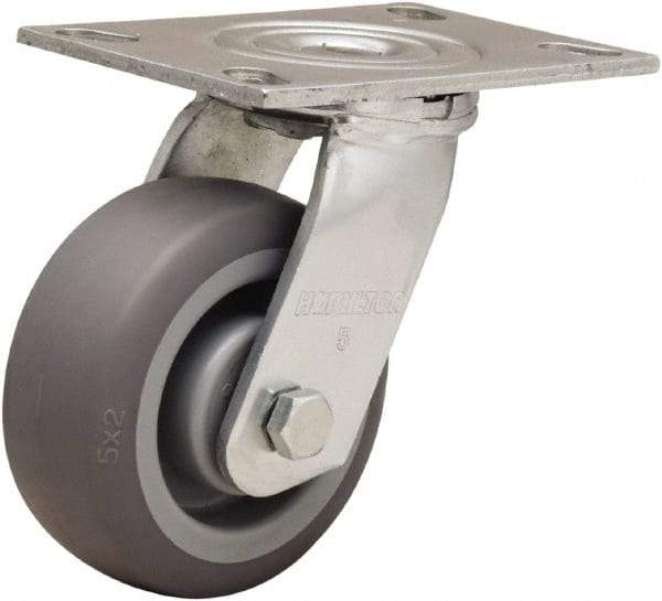 Hamilton - 5" Diam x 2" Wide x 6-1/2" OAH Top Plate Mount Swivel Caster - Rubber Mold on Polyolefin, 350 Lb Capacity, Straight Roller Bearing, 4-1/2 x 6-1/4" Plate - All Tool & Supply