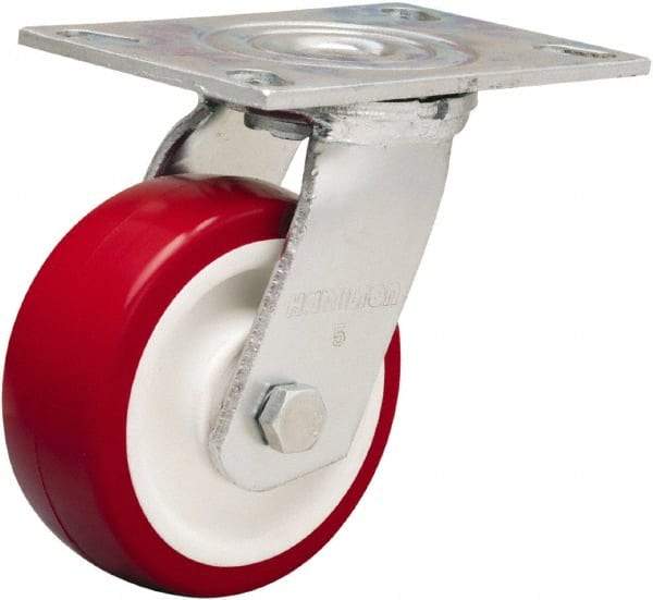 Hamilton - 5" Diam x 2" Wide x 6-1/2" OAH Top Plate Mount Swivel Caster - Polyurethane Mold on Polypropylene, 900 Lb Capacity, Straight Roller Bearing, 4-1/2 x 6-1/4" Plate - All Tool & Supply