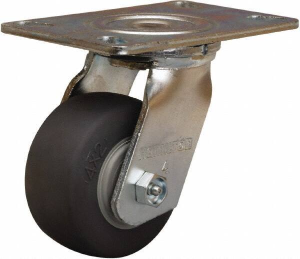 Hamilton - 4" Diam x 2" Wide x 5-5/8" OAH Top Plate Mount Swivel Caster - Rubber Mold on Polyolefin, 300 Lb Capacity, Straight Roller Bearing, 4-1/2 x 6-1/4" Plate - All Tool & Supply