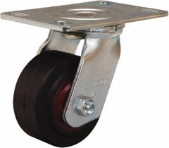 Hamilton - 4" Diam x 2" Wide x 5-5/8" OAH Top Plate Mount Swivel Caster - Rubber Mold on Cast Iron, 300 Lb Capacity, Straight Roller Bearing, 4-1/2 x 6-1/4" Plate - All Tool & Supply