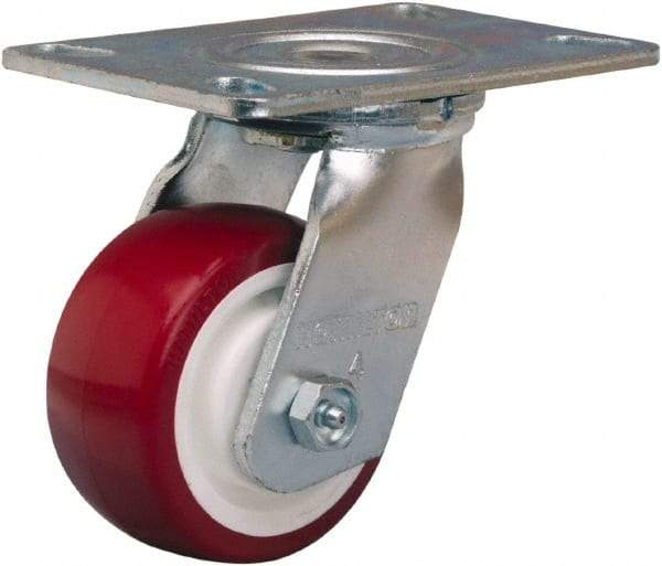 Hamilton - 4" Diam x 2" Wide x 5-5/8" OAH Top Plate Mount Swivel Caster - Polyurethane Mold on Polypropylene, 750 Lb Capacity, Straight Roller Bearing, 4-1/2 x 6-1/4" Plate - All Tool & Supply