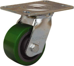 Hamilton - 4" Diam x 2" Wide x 5-5/8" OAH Top Plate Mount Swivel Caster - Polyurethane Mold onto Cast Iron Center, 750 Lb Capacity, Sealed Precision Ball Bearing, 4-1/2 x 6-1/4" Plate - All Tool & Supply