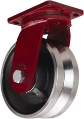 Hamilton - 10" Diam x 4" Wide, Iron Swivel Caster - 7,500 Lb Capacity, Top Plate Mount, 6-1/2" x 7-1/2" Plate, Tapered Roller Bearing - All Tool & Supply