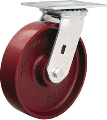 Hamilton - 8" Diam x 2" Wide x 9-1/2" OAH Top Plate Mount Swivel Caster - Cast Iron, 1,500 Lb Capacity, Precision Ball Bearing, 4-1/2 x 6-1/4" Plate - All Tool & Supply