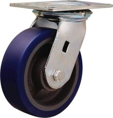 Hamilton - 6" Diam x 2" Wide x 7-1/2" OAH Top Plate Mount Swivel Caster - Polyurethane Mold onto Cast Iron Center, 960 Lb Capacity, Sealed Precision Ball Bearing, 4-1/2 x 6-1/4" Plate - All Tool & Supply