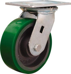 Hamilton - 6" Diam x 2" Wide x 7-1/2" OAH Top Plate Mount Swivel Caster - Polyurethane Mold onto Cast Iron Center, 1,200 Lb Capacity, Sealed Precision Ball Bearing, 4-1/2 x 6-1/4" Plate - All Tool & Supply