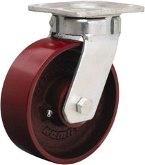 Hamilton - 6" Diam x 2" Wide x 7-1/2" OAH Top Plate Mount Swivel Caster - Cast Iron, 1,200 Lb Capacity, Sealed Precision Ball Bearing, 4 x 4-1/2" Plate - All Tool & Supply