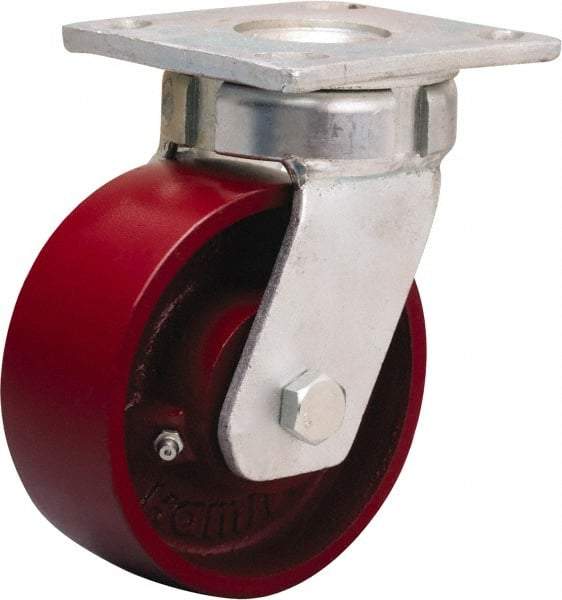 Hamilton - 5" Diam x 2" Wide x 7" OAH Top Plate Mount Swivel Caster - Cast Iron, 1,200 Lb Capacity, Sealed Precision Ball Bearing, 4 x 4-1/2" Plate - All Tool & Supply