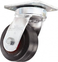 Hamilton - 4" Diam x 2" Wide x 5-5/8" OAH Top Plate Mount Swivel Caster - Rubber Mold on Cast Iron, Straight Roller Bearing, 4 x 4-1/2" Plate - All Tool & Supply