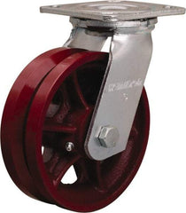 Hamilton - 6" Diam x 2" Wide, Iron Swivel Caster - 900 Lb Capacity, Top Plate Mount, 4" x 4-1/2" Plate, Straight Roller Bearing - All Tool & Supply