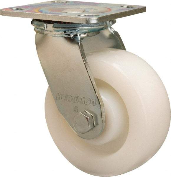 Hamilton - 5" Diam x 2" Wide x 6-1/2" OAH Top Plate Mount Swivel Caster - Nylon, 900 Lb Capacity, Sealed Precision Ball Bearing, 4 x 4-1/2" Plate - All Tool & Supply