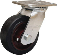 Hamilton - 5" Diam x 2" Wide x 6-1/2" OAH Top Plate Mount Swivel Caster - Rubber Mold on Cast Iron, 350 Lb Capacity, Straight Roller Bearing, 4 x 4-1/2" Plate - All Tool & Supply