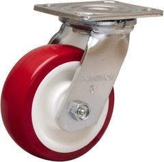 Hamilton - 5" Diam x 2" Wide x 6-1/2" OAH Top Plate Mount Swivel Caster - Polyurethane Mold on Polypropylene, 900 Lb Capacity, Straight Roller Bearing, 4 x 4-1/2" Plate - All Tool & Supply