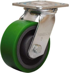 Hamilton - 5" Diam x 2" Wide x 6-1/2" OAH Top Plate Mount Swivel Caster - Polyurethane Mold onto Cast Iron Center, 900 Lb Capacity, Sealed Precision Ball Bearing, 4 x 4-1/2" Plate - All Tool & Supply