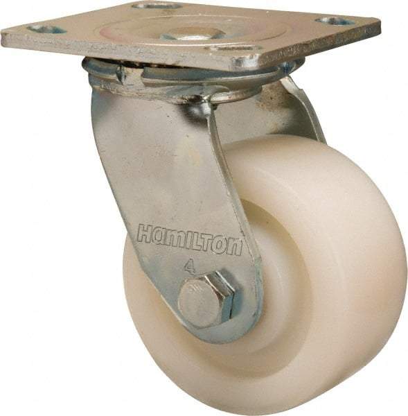 Hamilton - 4" Diam x 2" Wide x 5-5/8" OAH Top Plate Mount Swivel Caster - Nylon, 800 Lb Capacity, Sealed Precision Ball Bearing, 4 x 4-1/2" Plate - All Tool & Supply