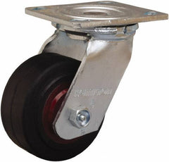 Hamilton - 4" Diam x 2" Wide x 5-5/8" OAH Top Plate Mount Swivel Caster - Rubber Mold on Cast Iron, 300 Lb Capacity, Straight Roller Bearing, 4 x 4-1/2" Plate - All Tool & Supply