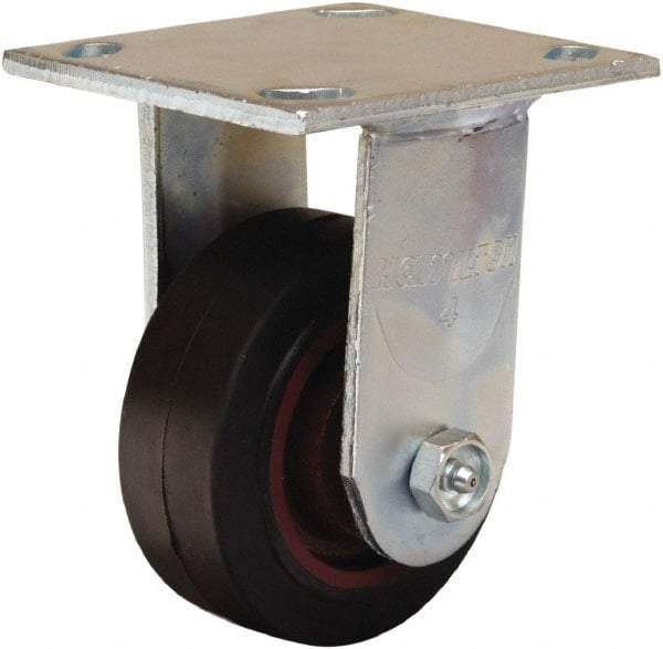 Hamilton - 4" Diam x 1-1/2" Wide x 5-5/8" OAH Top Plate Mount Rigid Caster - Rubber Mold on Cast Iron, 200 Lb Capacity, Straight Roller Bearing, 4 x 4-1/2" Plate - All Tool & Supply