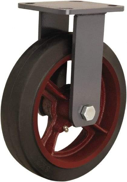 Hamilton - 8" Diam x 2" Wide x 9-1/2" OAH Top Plate Mount Rigid Caster - Rubber Mold on Cast Iron, 500 Lb Capacity, Straight Roller Bearing, 4 x 4-1/2" Plate - All Tool & Supply