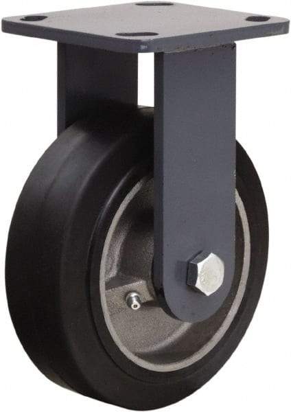 Hamilton - 6" Diam x 2" Wide x 7-1/2" OAH Top Plate Mount Rigid Caster - Rubber Mold on Cast Iron, 410 Lb Capacity, Tapered Roller Bearing, 4 x 4-1/2" Plate - All Tool & Supply