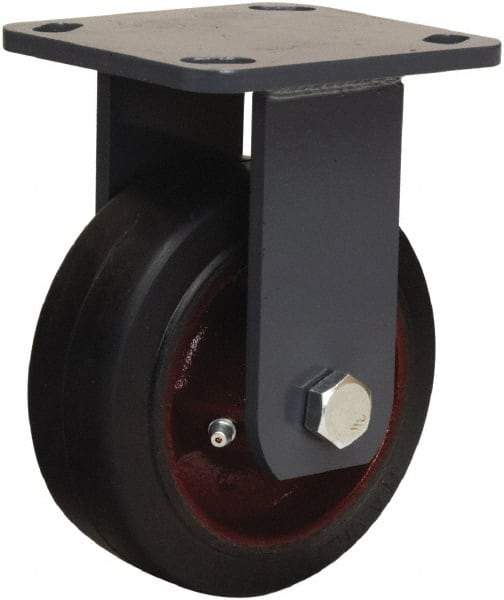 Hamilton - 5" Diam x 2" Wide x 6-1/2" OAH Top Plate Mount Rigid Caster - Rubber Mold on Cast Iron, 350 Lb Capacity, Straight Roller Bearing, 4 x 4-1/2" Plate - All Tool & Supply