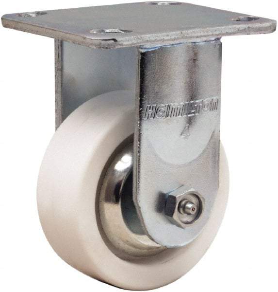 Hamilton - 4" Diam x 1-1/2" Wide x 5-5/8" OAH Top Plate Mount Rigid Caster - Polyolefin, 350 Lb Capacity, Delrin Bearing, 4 x 4-1/2" Plate - All Tool & Supply