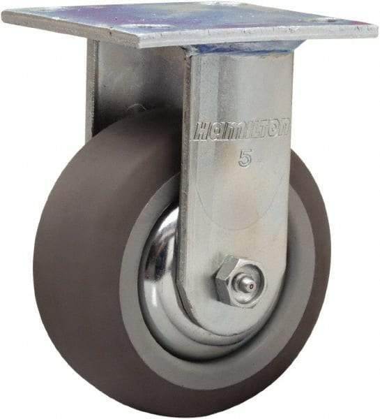 Hamilton - 5" Diam x 2" Wide x 6-1/2" OAH Top Plate Mount Rigid Caster - Rubber Mold on Polyolefin, 350 Lb Capacity, Straight Roller Bearing, 4 x 4-1/2" Plate - All Tool & Supply