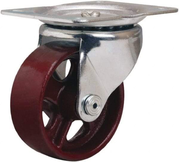 Hamilton - 4" Diam x 1-1/2" Wide x 5" OAH Top Plate Mount Swivel Caster - Cast Iron, 375 Lb Capacity, Plain Bore Bearing, 4 x 5-1/8" Plate - All Tool & Supply