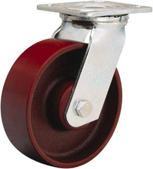 Hamilton - 6" Diam x 2" Wide x 7-1/2" OAH Top Plate Mount Swivel Caster - Cast Iron, 1,250 Lb Capacity, Precision Ball Bearing, 4 x 4-1/2" Plate - All Tool & Supply