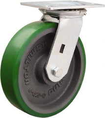 Hamilton - 8" Diam x 2" Wide x 9-1/2" OAH Top Plate Mount Swivel Caster - Polyurethane Mold onto Cast Iron Center, 1,500 Lb Capacity, Sealed Precision Ball Bearing, 4-1/2 x 6-1/4" Plate - All Tool & Supply