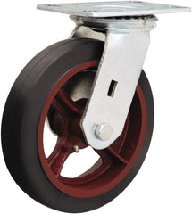 Hamilton - 8" Diam x 2" Wide x 9-1/2" OAH Top Plate Mount Swivel Caster - Rubber Mold on Cast Iron, 500 Lb Capacity, Straight Roller Bearing, 4-1/2 x 6-1/4" Plate - All Tool & Supply