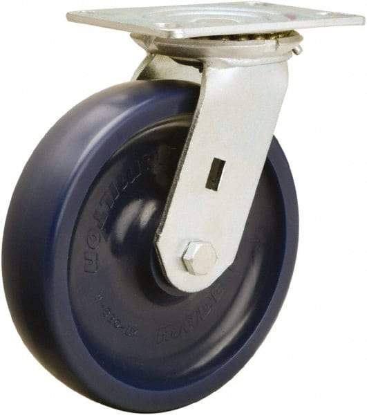 Hamilton - 8" Diam x 2" Wide x 9-1/2" OAH Top Plate Mount Swivel Caster - Polyurethane, 1,500 Lb Capacity, Sealed Precision Ball Bearing, 4-1/2 x 6-1/4" Plate - All Tool & Supply