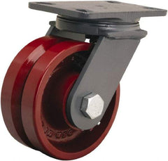 Hamilton - 6" Diam x 2-3/4" Wide, Iron Swivel Caster - 2,500 Lb Capacity, Top Plate Mount, 5-1/4" x 7-1/4" Plate, Tapered Roller Bearing - All Tool & Supply