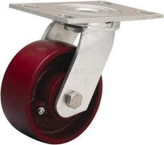 Hamilton - 5" Diam x 2" Wide x 6-1/2" OAH Top Plate Mount Swivel Caster - Cast Iron, 1,250 Lb Capacity, Sealed Precision Ball Bearing, 4-1/2 x 6-1/4" Plate - All Tool & Supply