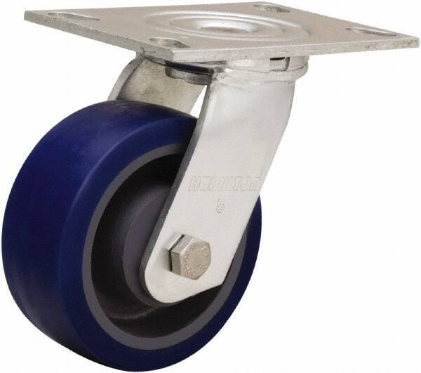 Hamilton - 5" Diam x 2" Wide x 6-1/2" OAH Top Plate Mount Swivel Caster - Polyurethane Mold onto Cast Iron Center, 840 Lb Capacity, Sealed Precision Ball Bearing, 4-1/2 x 6-1/4" Plate - All Tool & Supply