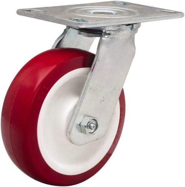 Hamilton - 6" Diam x 2" Wide x 7-1/2" OAH Top Plate Mount Swivel Caster - Polyurethane Mold on Polypropylene, 900 Lb Capacity, Straight Roller Bearing, 4-1/2 x 6-1/4" Plate - All Tool & Supply