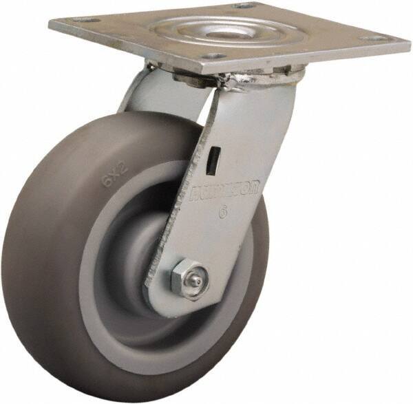 Hamilton - 6" Diam x 2" Wide x 7-1/2" OAH Top Plate Mount Swivel Caster - Rubber Mold on Polyolefin, 410 Lb Capacity, Straight Roller Bearing, 5 x 5-1/2" Plate - All Tool & Supply