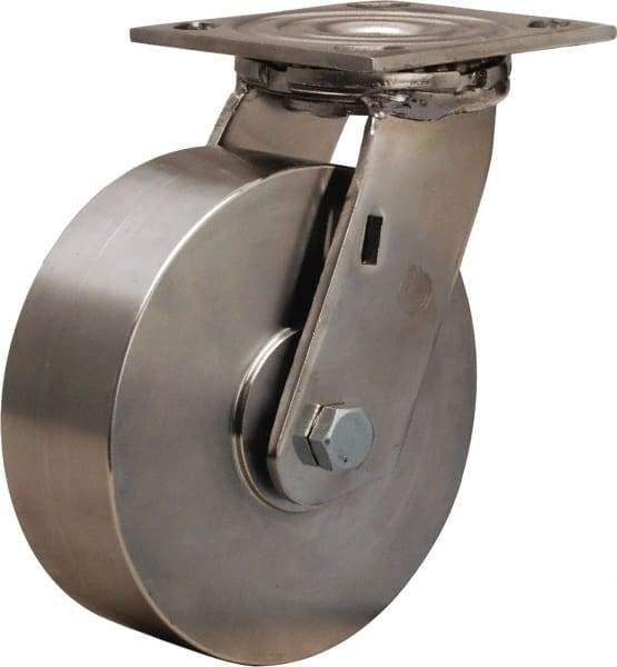 Hamilton - 6" Diam x 2" Wide x 7-1/2" OAH Top Plate Mount Swivel Caster - Forged Steel, 800 Lb Capacity, Plain Bore Bearing, 3-3/4 x 4-1/2" Plate - All Tool & Supply