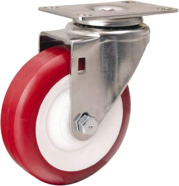 Hamilton - 4" Diam x 1-3/8" Wide x 5-1/8" OAH Top Plate Mount Swivel Caster - Polyurethane Mold on Polypropylene, 325 Lb Capacity, Delrin Bearing, 2-3/8 x 3-5/8" Plate - All Tool & Supply